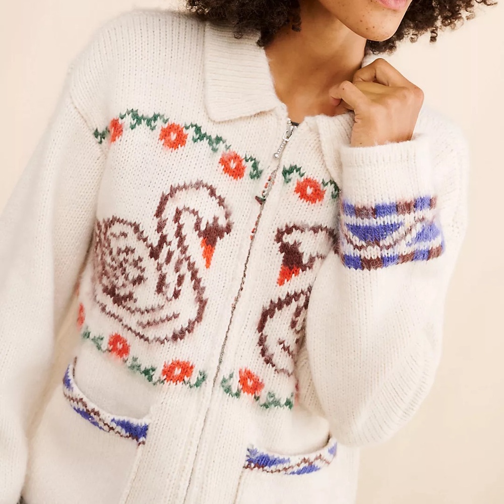Obey Swans Wool Blend Zip Sweater